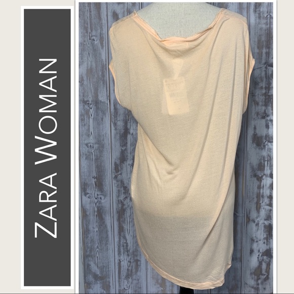 Zara Woman NWT Peach Short Sleeve Top High-Low Hemline - Picture 3 of 7